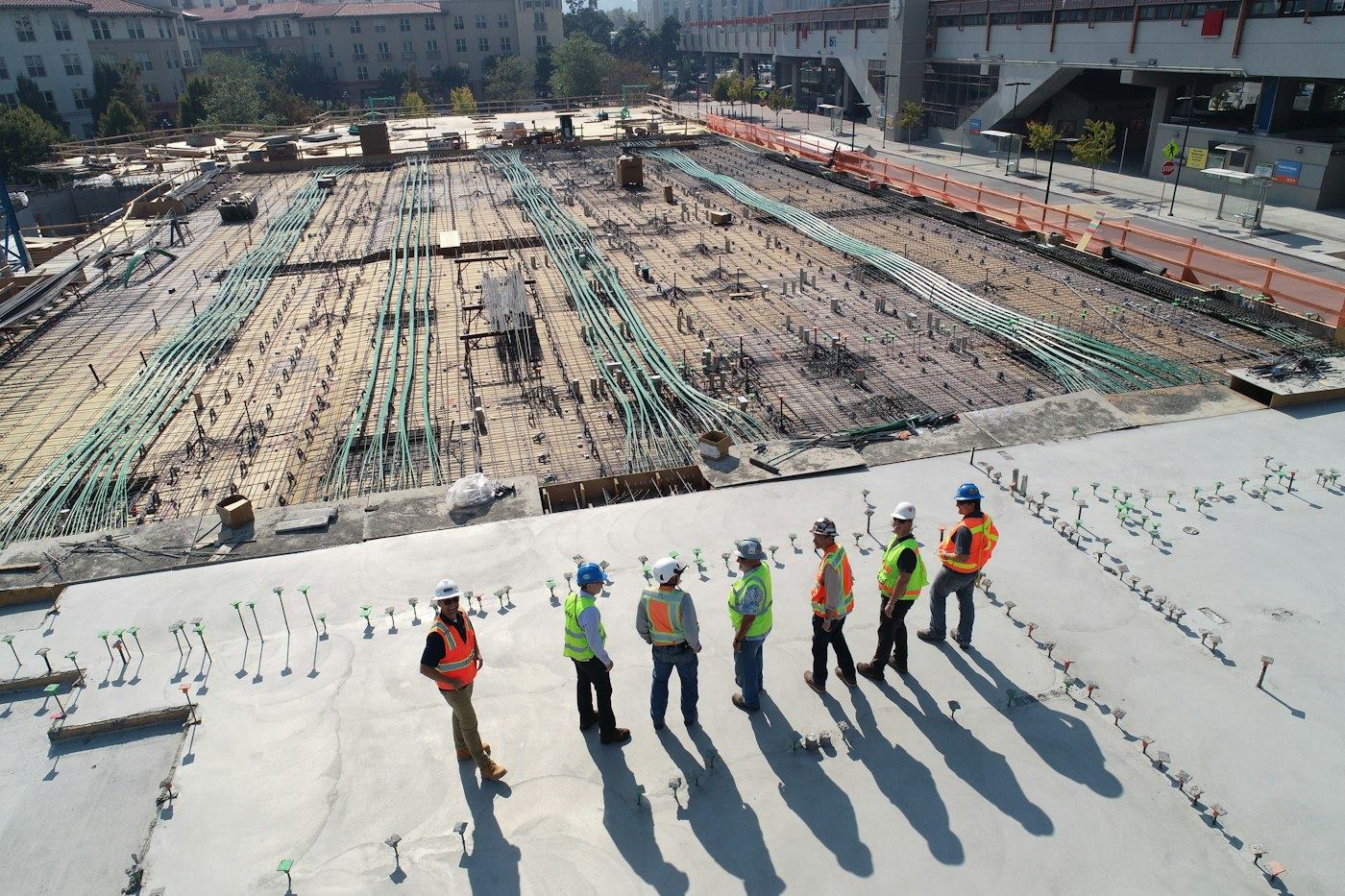 Engineers reviewing post-tensioned foundation slab
